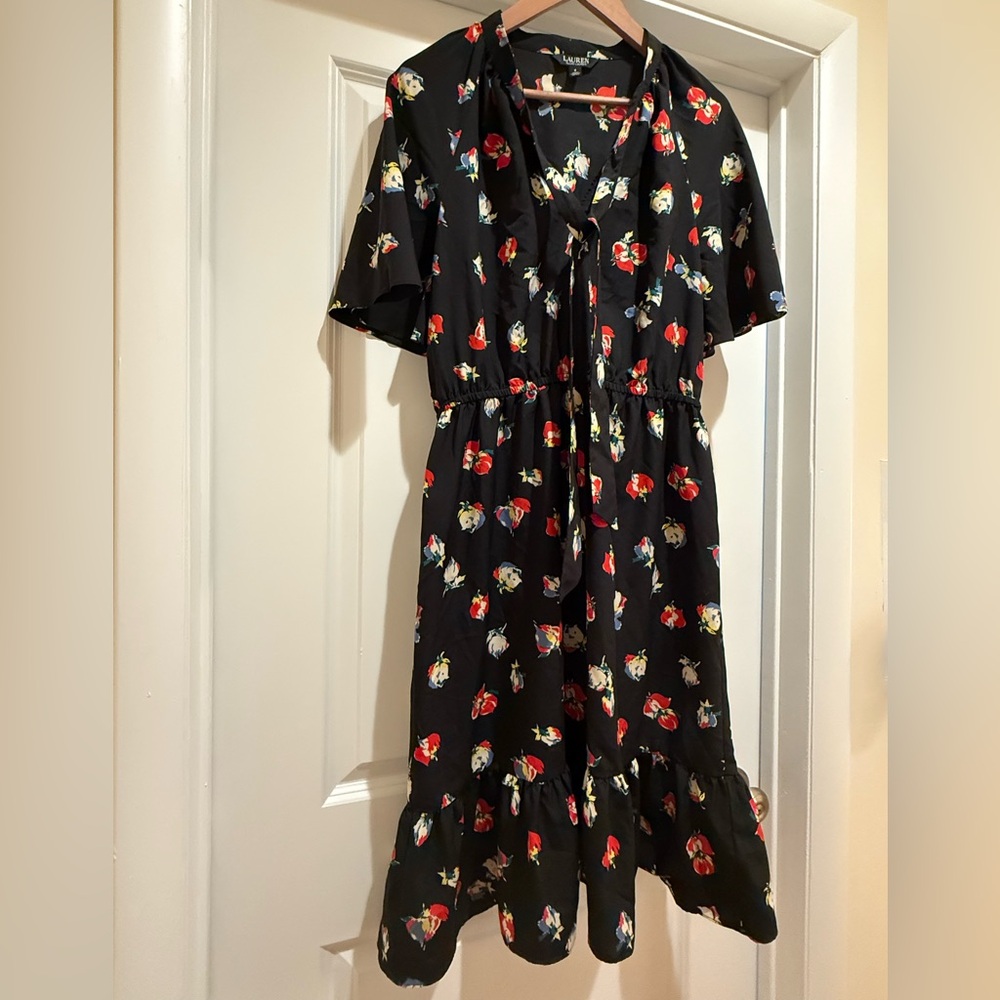 Ralph Lauren Black Dress with Floral Accents
